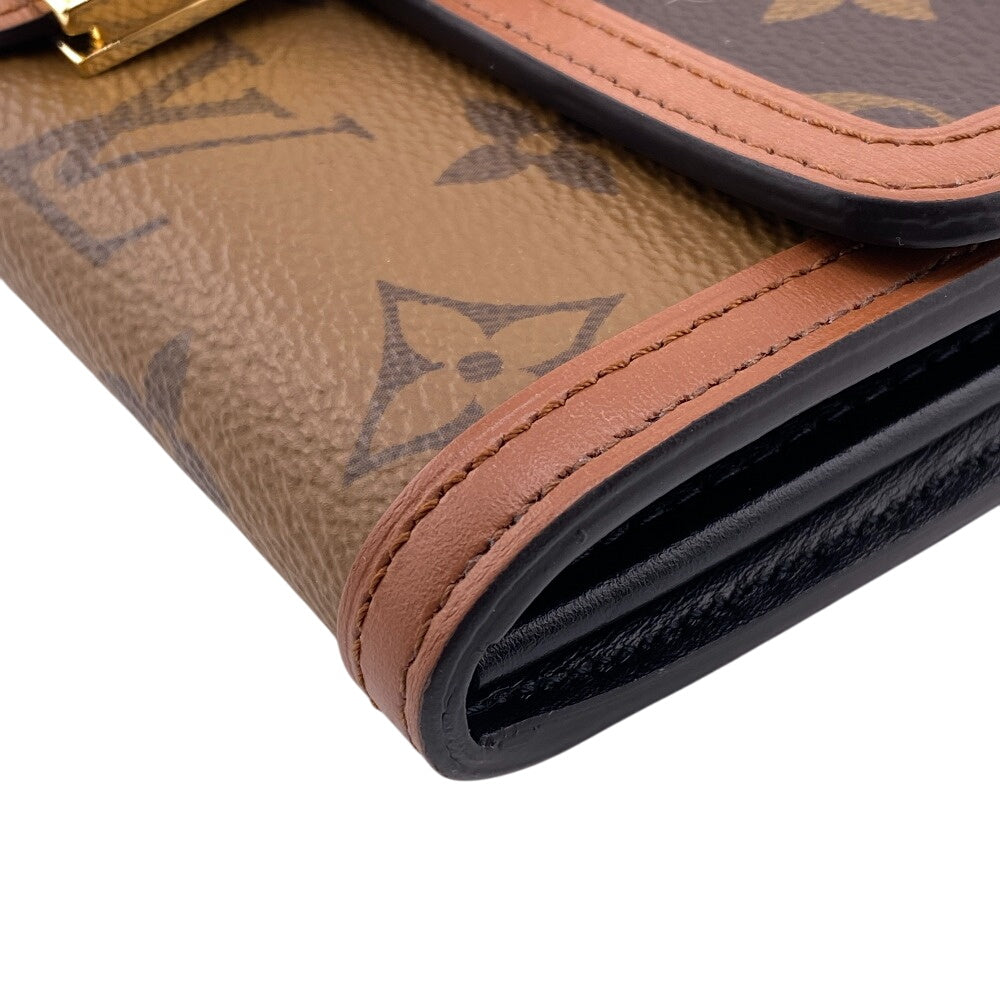 LOUIS VUITTON Long Wallet Purse M46645 leather Brown Portefeuille Monogram reverse Sarah Dauphine Women Used Authentic
