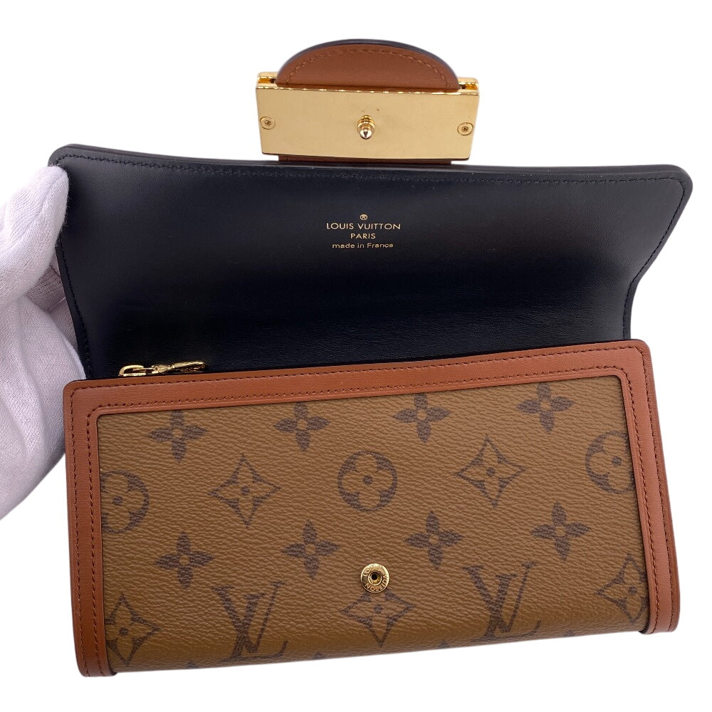 LOUIS VUITTON Long Wallet Purse M46645 leather Brown Portefeuille Monogram reverse Sarah Dauphine Women Used Authentic