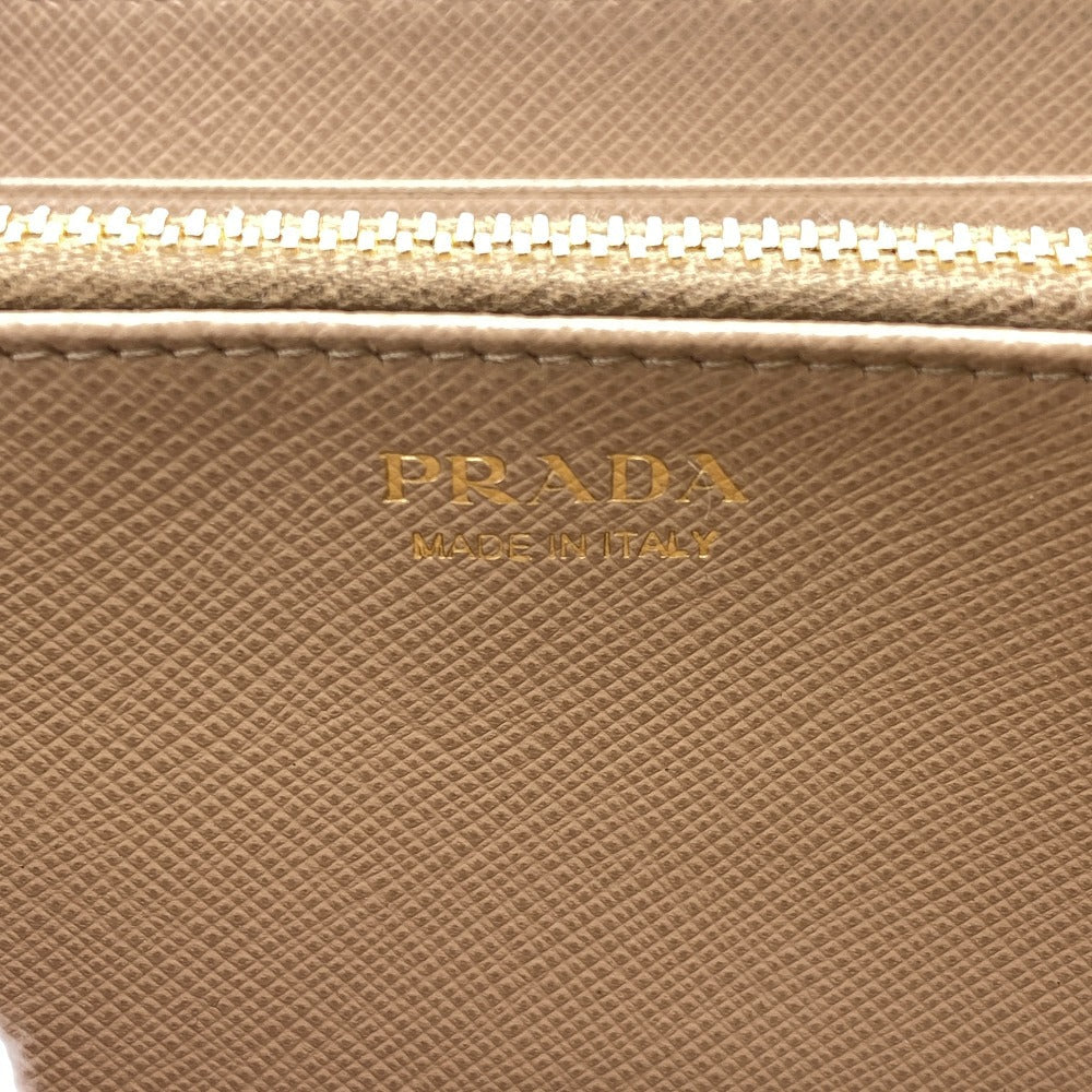 PRADA Long Wallet Purse 1ML506 leather beige Zip Around Safiano Ribbon Women Used Authentic