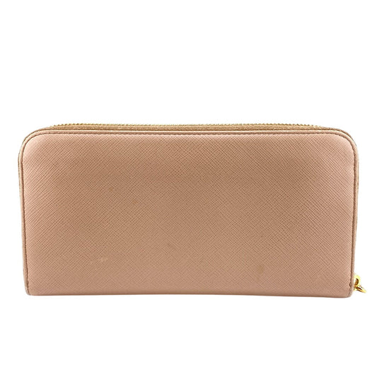PRADA Long Wallet Purse 1ML506 leather beige Zip Around Safiano Ribbon Women Used Authentic
