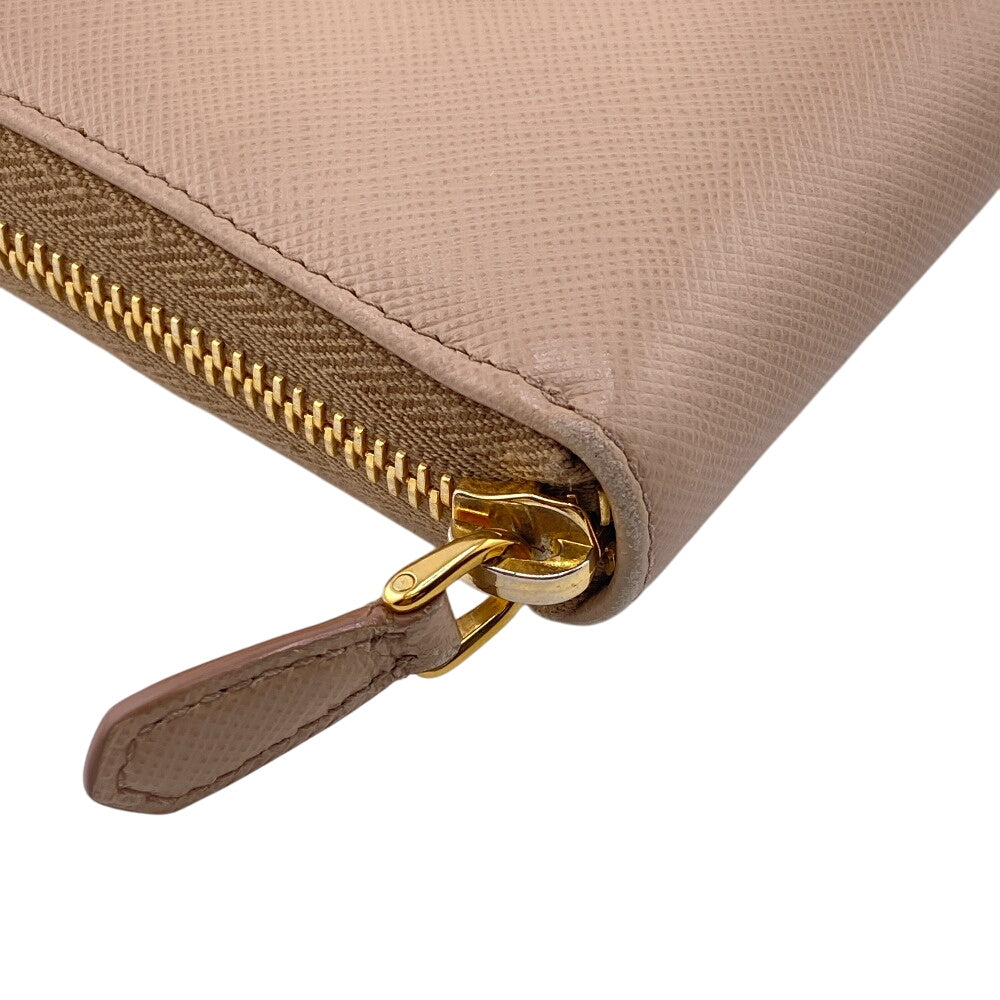 PRADA Long Wallet Purse 1ML506 leather beige Zip Around Safiano Ribbon Women Used Authentic