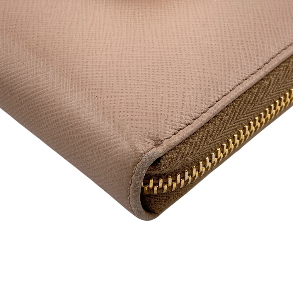 PRADA Long Wallet Purse 1ML506 leather beige Zip Around Safiano Ribbon Women Used Authentic