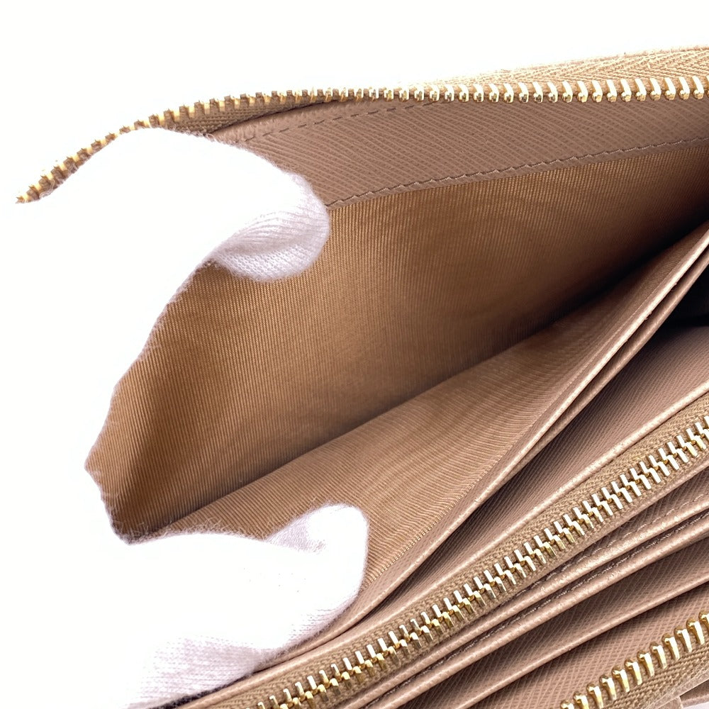 PRADA Long Wallet Purse 1ML506 leather beige Zip Around Safiano Ribbon Women Used Authentic