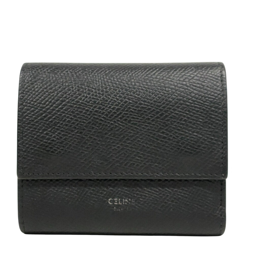 CELINE Tri-fold wallet leather black Trifold Small trifold Women Used Authentic