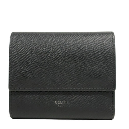 CELINE Tri-fold wallet leather black Trifold Small trifold Women Used Authentic