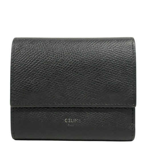 CELINE Tri-fold wallet leather black Trifold Small trifold Women Used Authentic