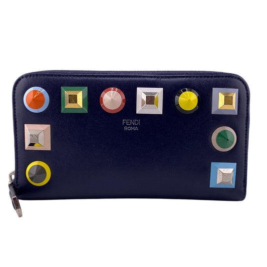 FENDI Long Wallet Purse 8M0299 leather black Zip Around Plexiglass studs Women(Unisex) Used Authentic