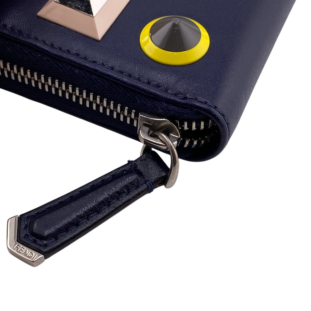 FENDI Long Wallet Purse 8M0299 leather black Zip Around Plexiglass studs Women(Unisex) Used Authentic