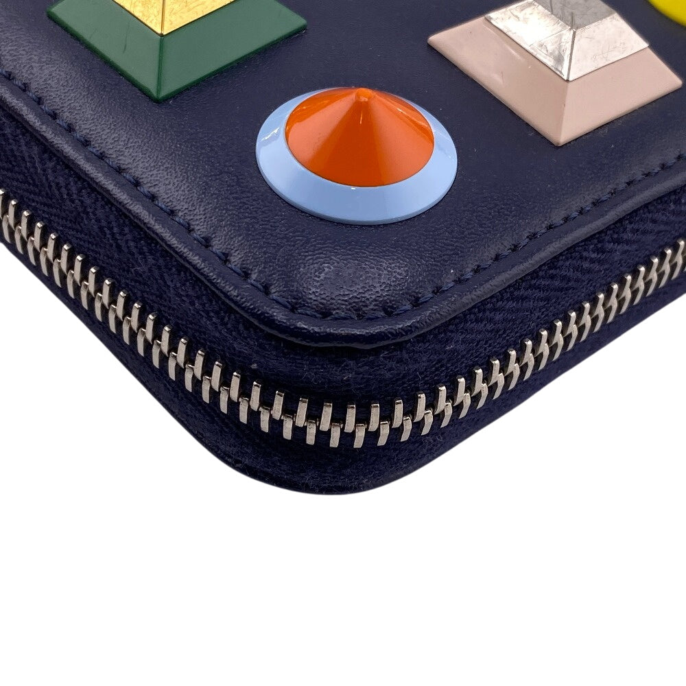 FENDI Long Wallet Purse 8M0299 leather black Zip Around Plexiglass studs Women(Unisex) Used Authentic