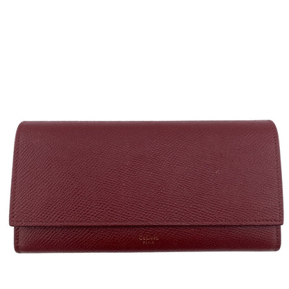 CELINE Long Wallet Purse 10B563 leather Bordeaux BEL LARGE FLAP WALLET Women Used Authentic