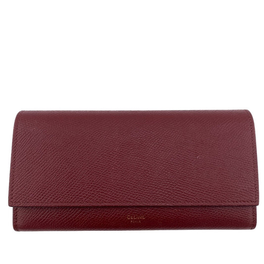 CELINE Long Wallet Purse 10B563 leather Bordeaux BEL LARGE FLAP WALLET Women Used Authentic