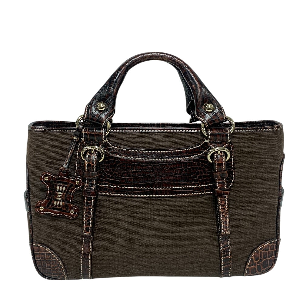 CELINE Handbag Leather, Canvas Brown Croco embossed Boogie bag Women Used Authentic