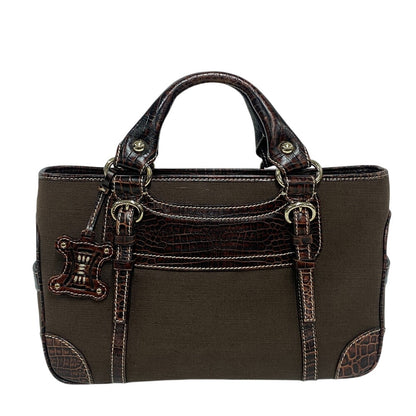 CELINE Handbag Leather, Canvas Brown Croco embossed Boogie bag Women Used Authentic