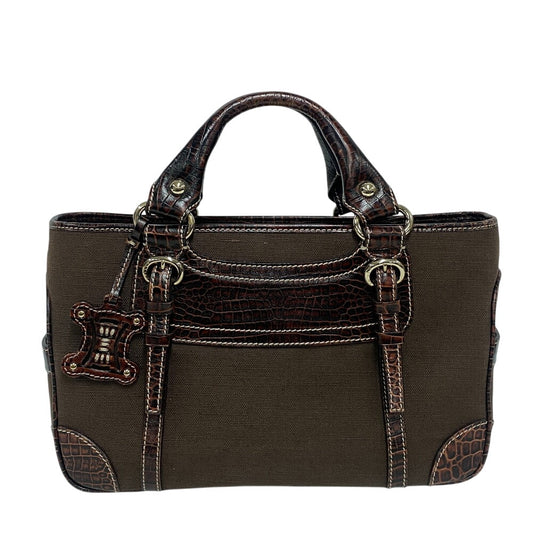 CELINE Handbag Leather, Canvas Brown Croco embossed Boogie bag Women Used Authentic