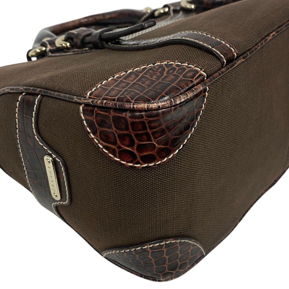 CELINE Handbag Leather, Canvas Brown Croco embossed Boogie bag Women Used Authentic