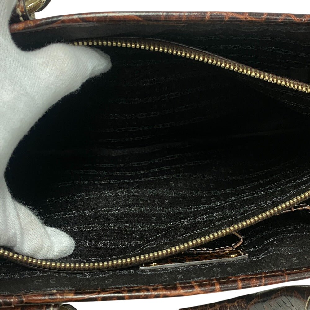 CELINE Handbag Leather, Canvas Brown Croco embossed Boogie bag Women Used Authentic