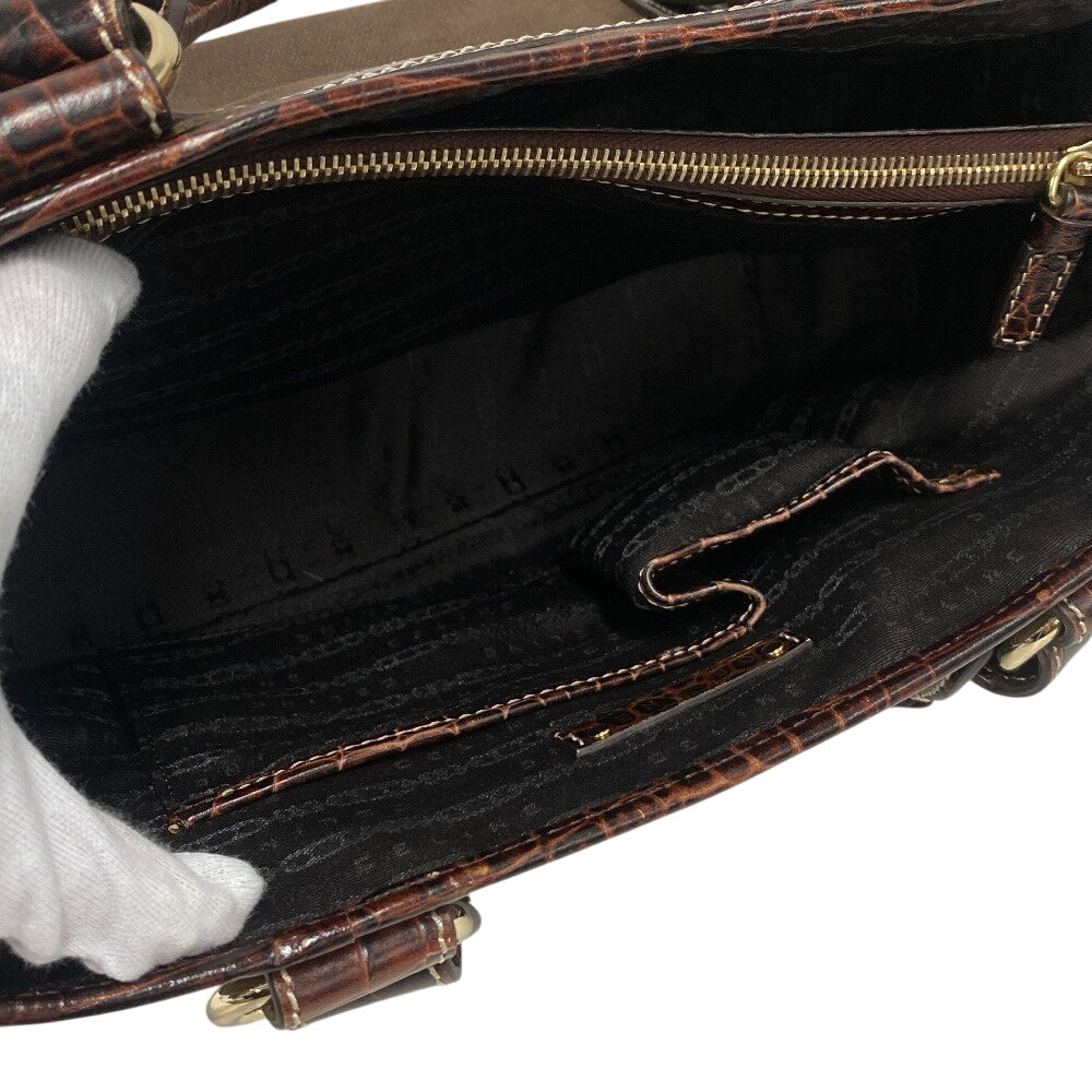 CELINE Handbag Leather, Canvas Brown Croco embossed Boogie bag Women Used Authentic