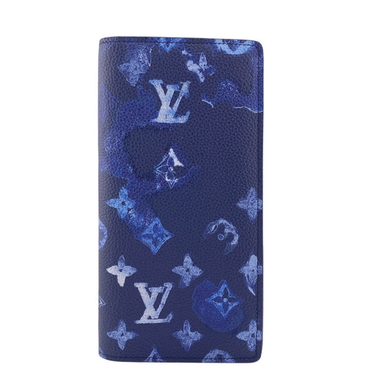 LOUIS VUITTON Long Wallet Purse M80465 leather Navy Monogram Watercolor Portefeuille Brassa Women Used Authentic