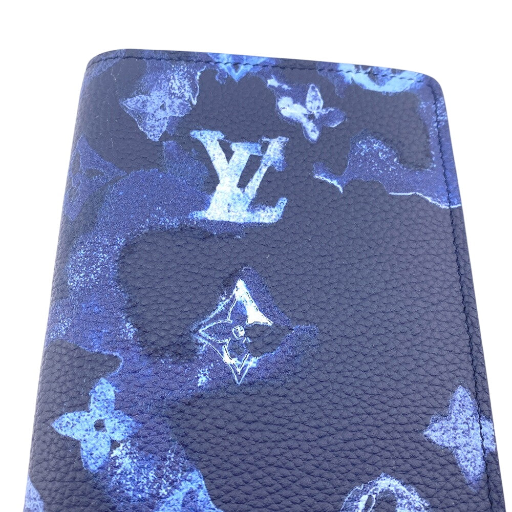 LOUIS VUITTON Long Wallet Purse M80465 leather Navy Monogram Watercolor Portefeuille Brassa Women Used Authentic