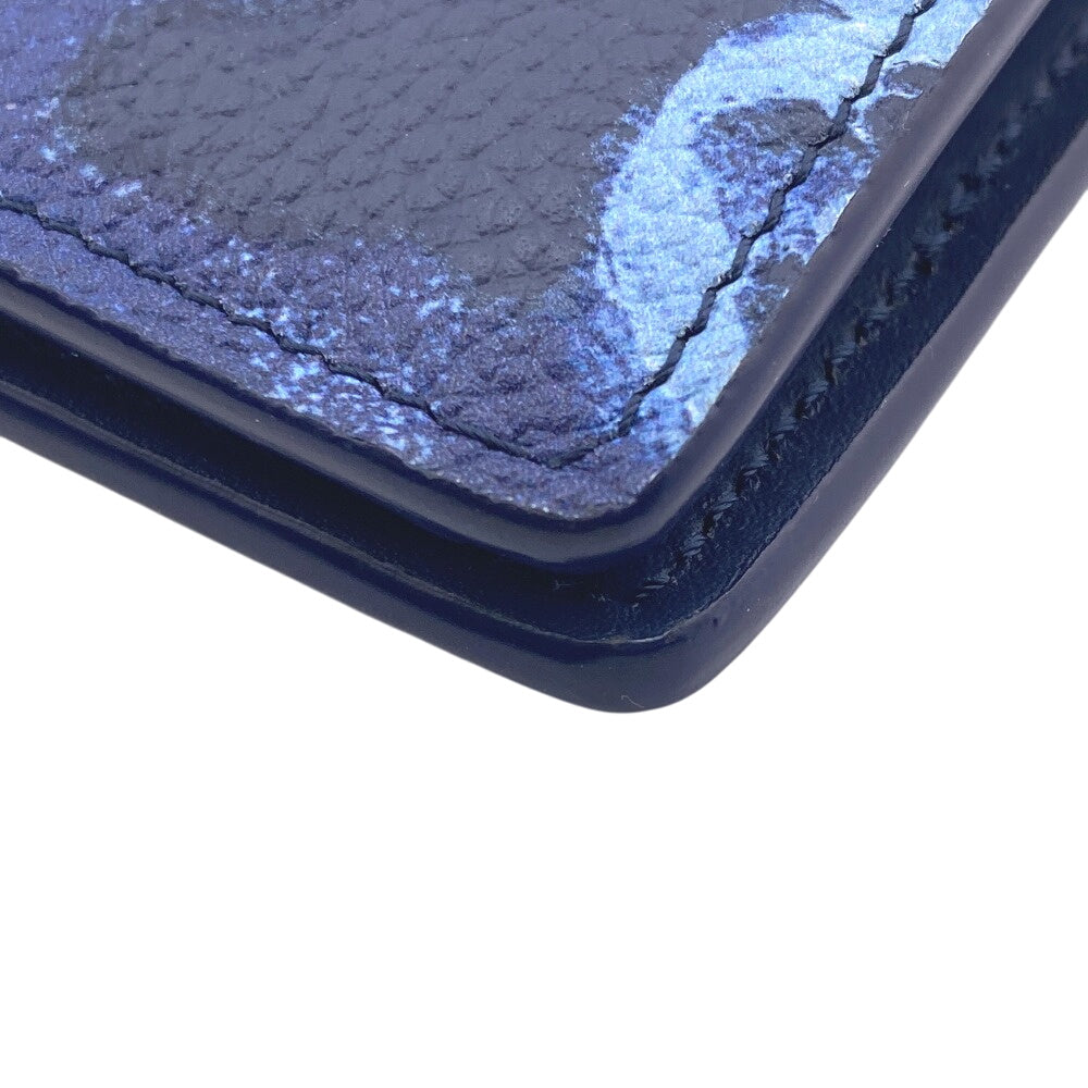 LOUIS VUITTON Long Wallet Purse M80465 leather Navy Monogram Watercolor Portefeuille Brassa Women Used Authentic