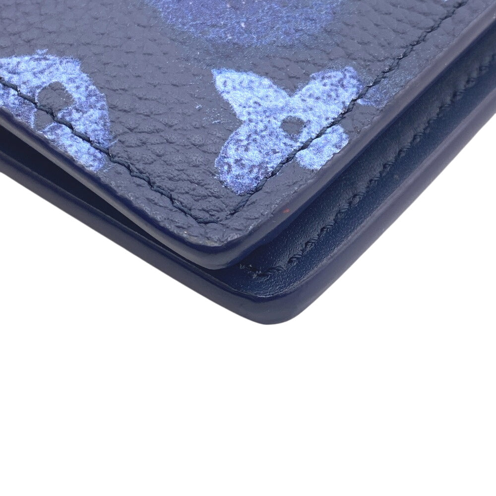 LOUIS VUITTON Long Wallet Purse M80465 leather Navy Monogram Watercolor Portefeuille Brassa Women Used Authentic