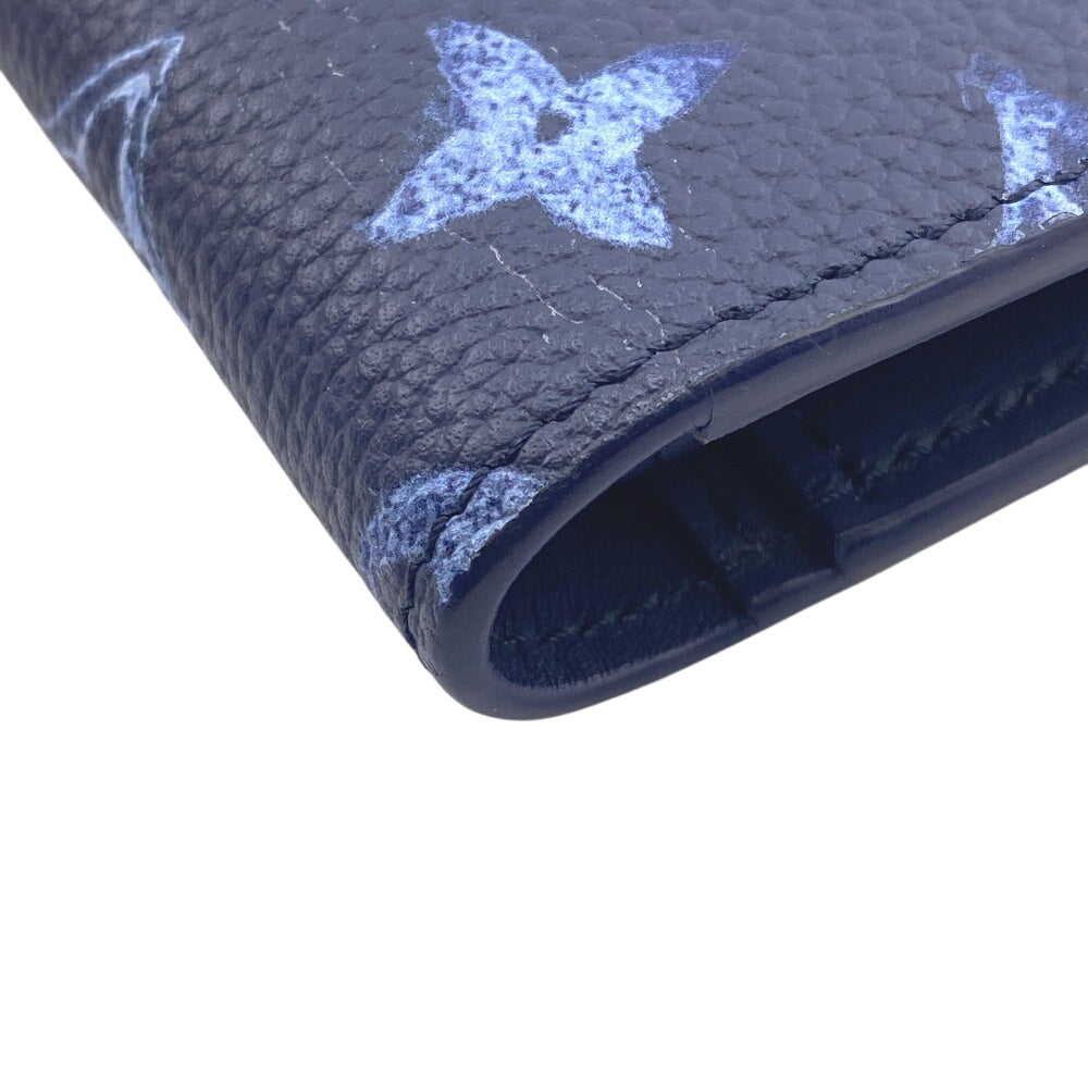 LOUIS VUITTON Long Wallet Purse M80465 leather Navy Monogram Watercolor Portefeuille Brassa Women Used Authentic