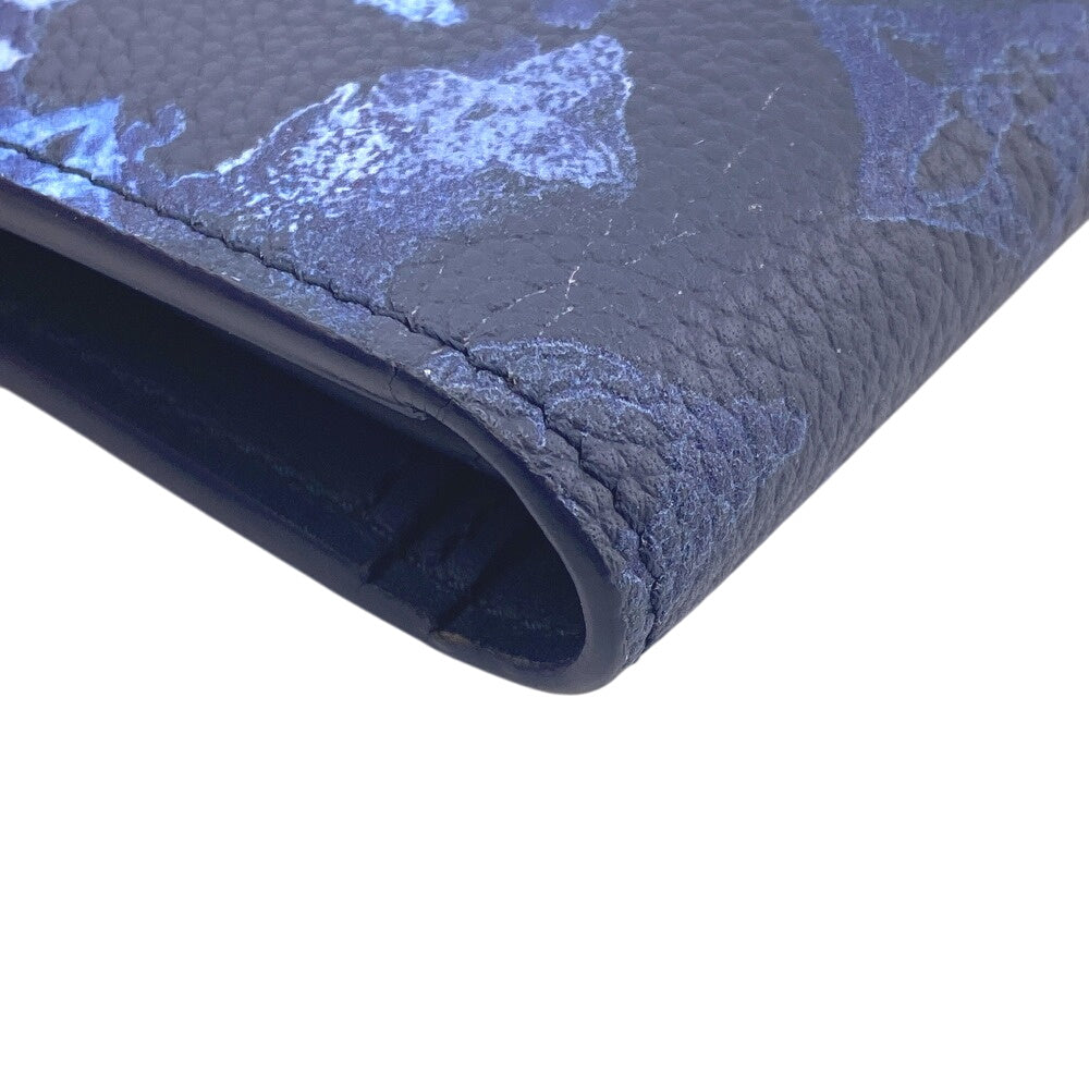 LOUIS VUITTON Long Wallet Purse M80465 leather Navy Monogram Watercolor Portefeuille Brassa Women Used Authentic