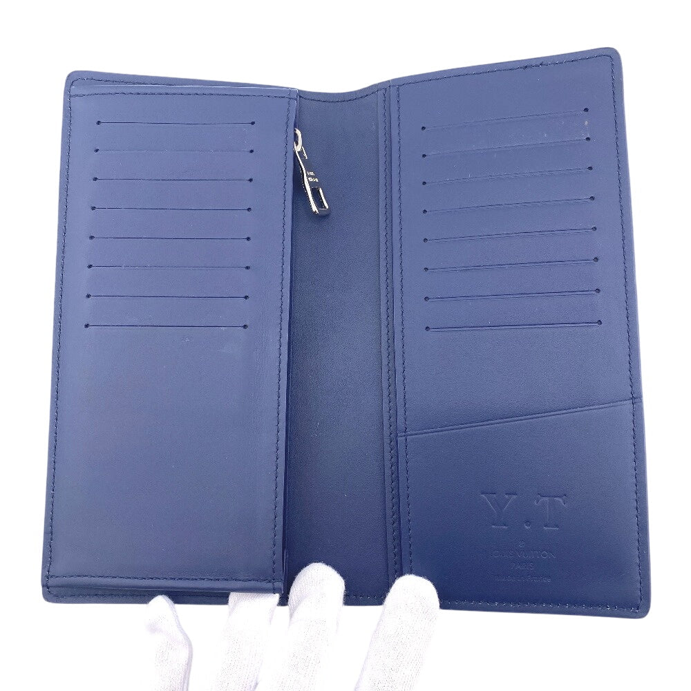 LOUIS VUITTON Long Wallet Purse M80465 leather Navy Monogram Watercolor Portefeuille Brassa Women Used Authentic