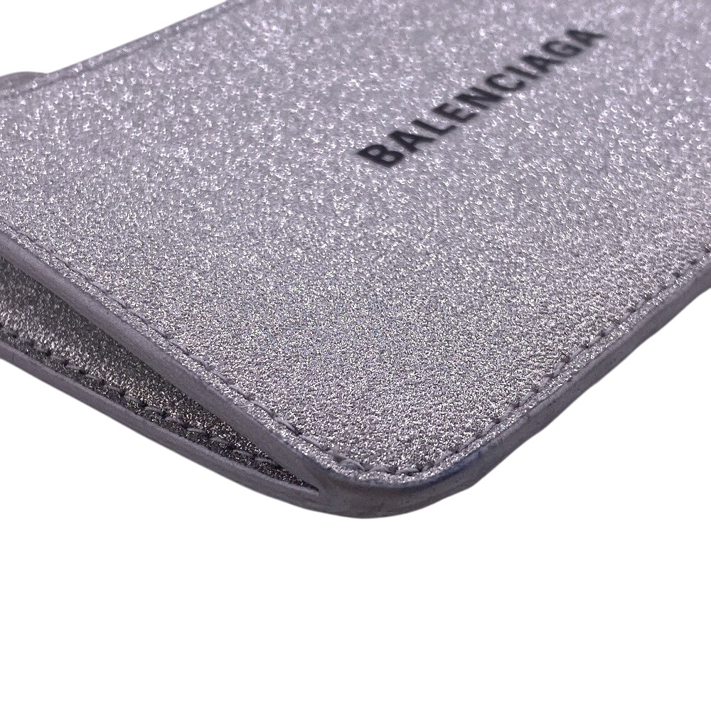 BALENCIAGA Coin case 637130 leather Silver Fragment case Glitter Women Used Authentic