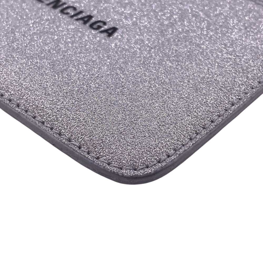 BALENCIAGA Coin case 637130 leather Silver Fragment case Glitter Women Used Authentic