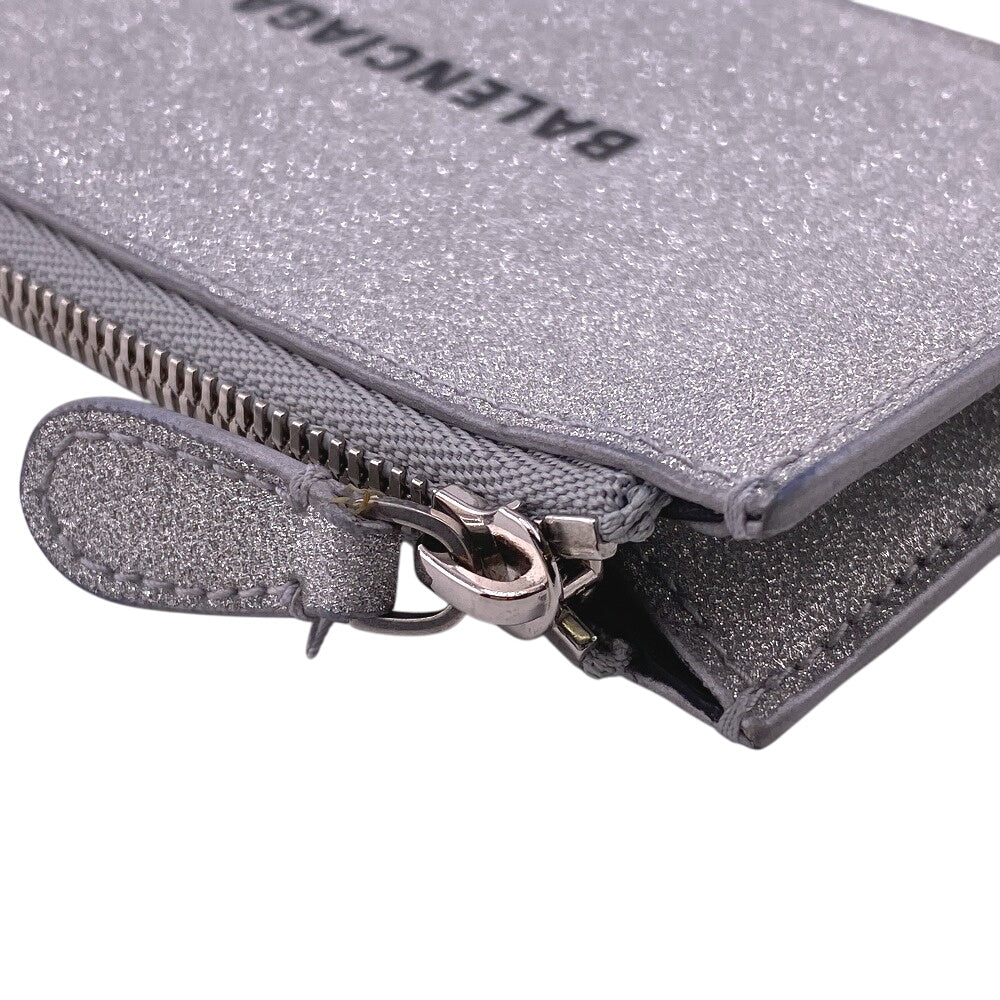 BALENCIAGA Coin case 637130 leather Silver Fragment case Glitter Women Used Authentic