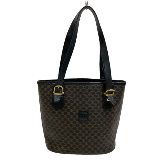 CELINE Tote Bag leather black bucket handbag Macadam Women Used Authentic