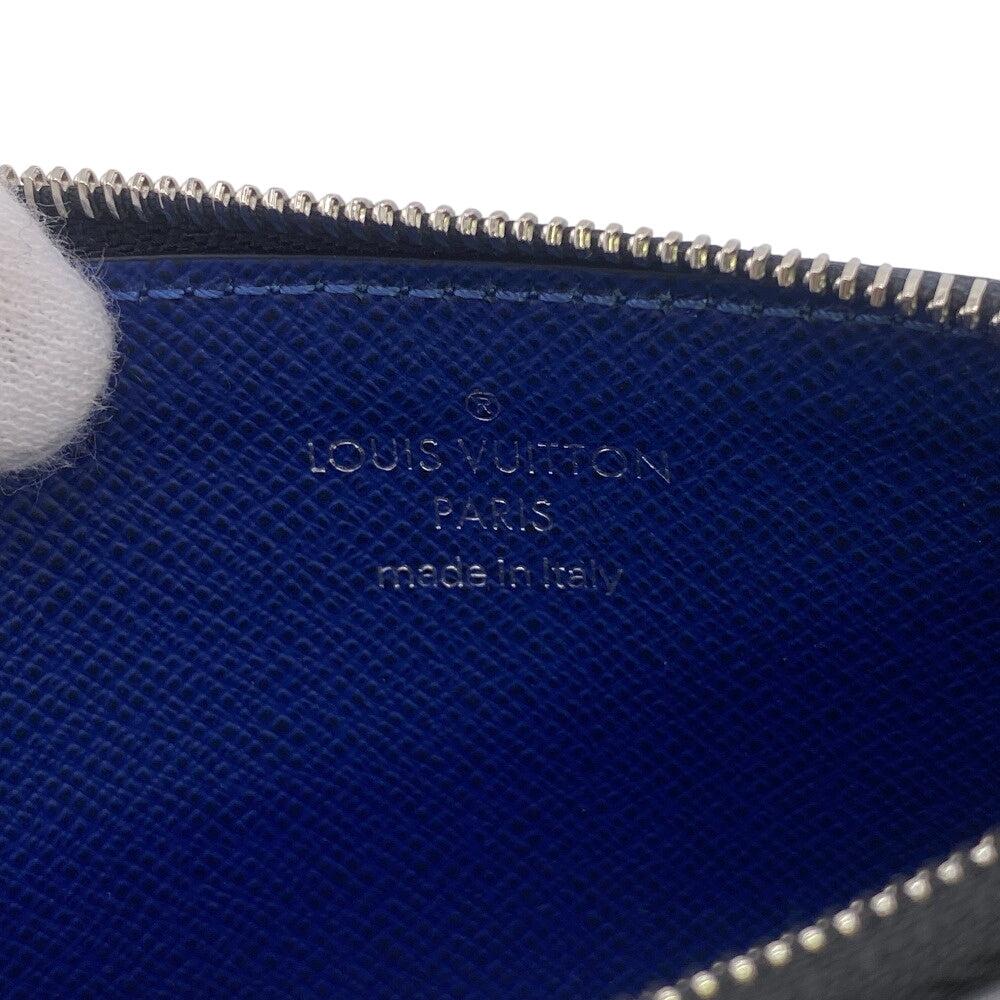 LOUIS VUITTON Coin case M30270 Monogram canvas, Taiga leather cobalt blue Taigalama Coin card holder mens Used Authentic