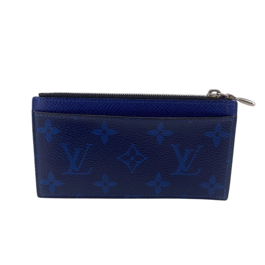 LOUIS VUITTON Coin case M30270 Monogram canvas, Taiga leather cobalt blue Taigalama Coin card holder mens Used Authentic