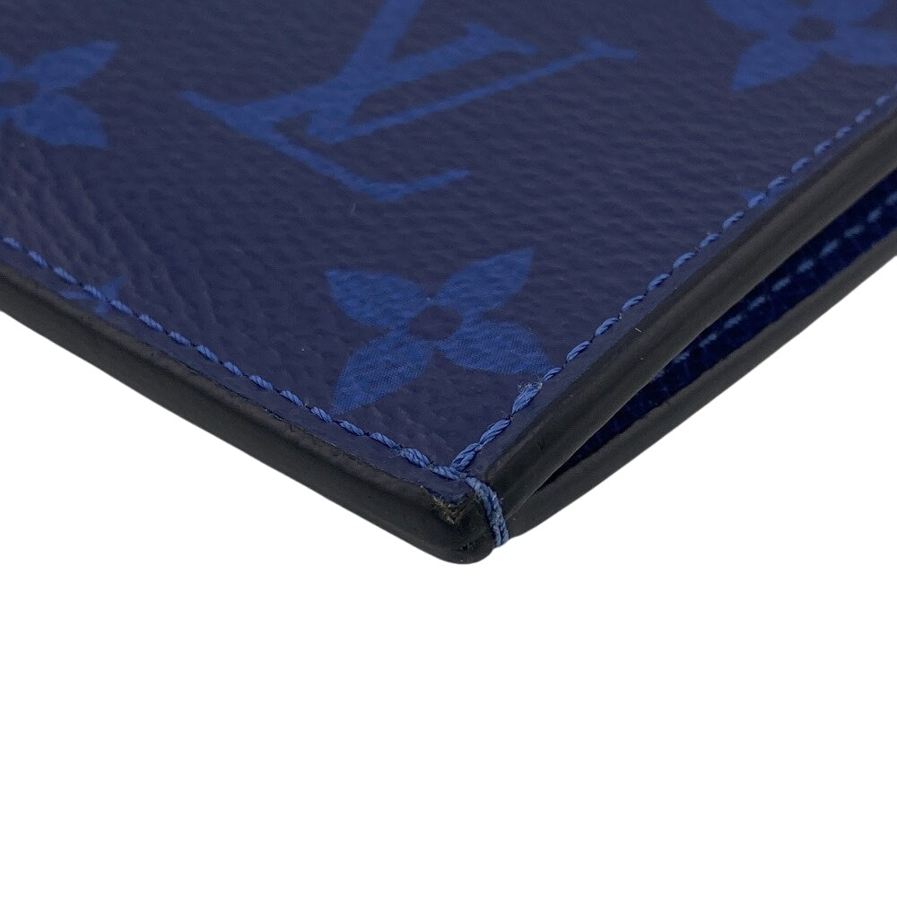 LOUIS VUITTON Coin case M30270 Monogram canvas, Taiga leather cobalt blue Taigalama Coin card holder mens Used Authentic