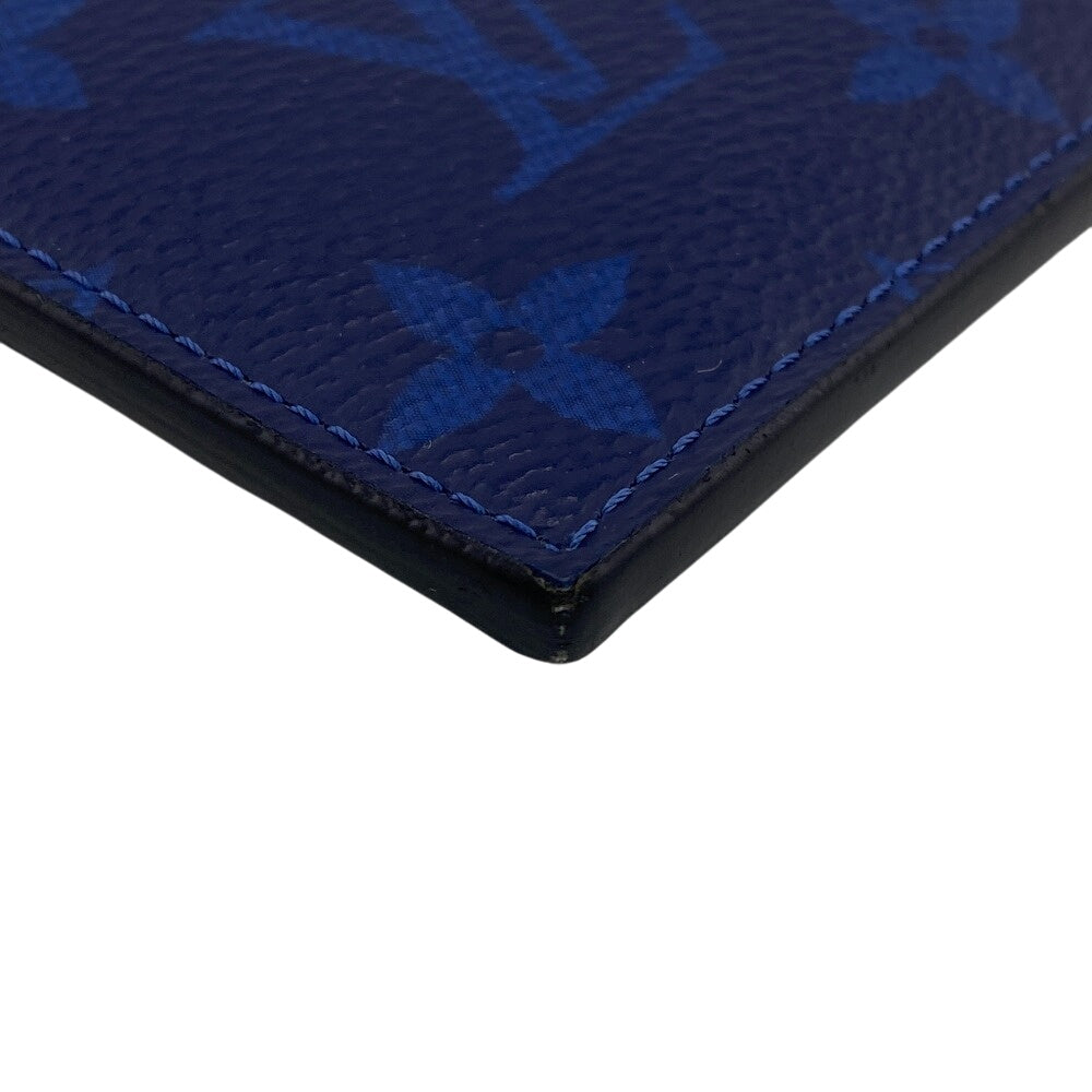 LOUIS VUITTON Coin case M30270 Monogram canvas, Taiga leather cobalt blue Taigalama Coin card holder mens Used Authentic