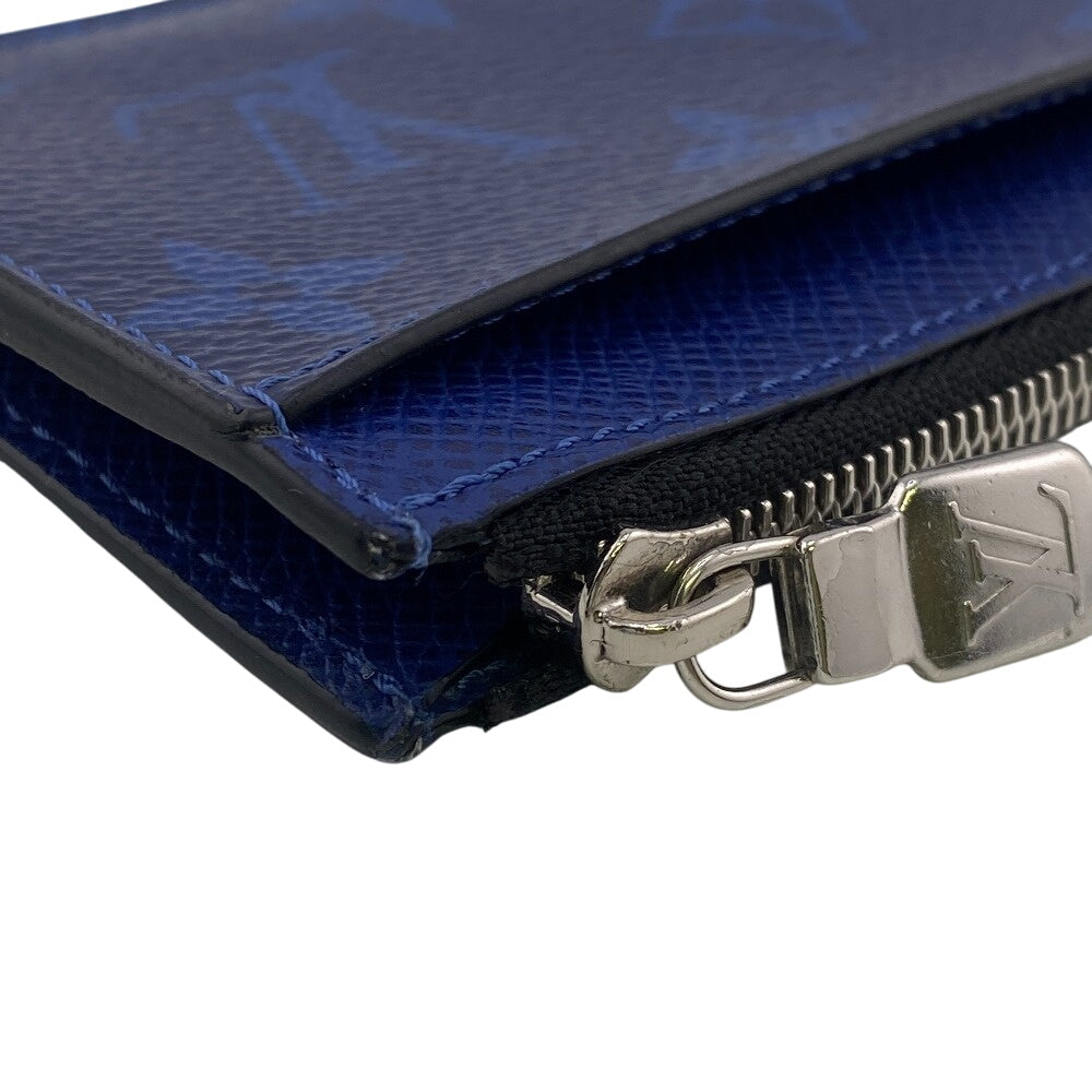 LOUIS VUITTON Coin case M30270 Monogram canvas, Taiga leather cobalt blue Taigalama Coin card holder mens Used Authentic