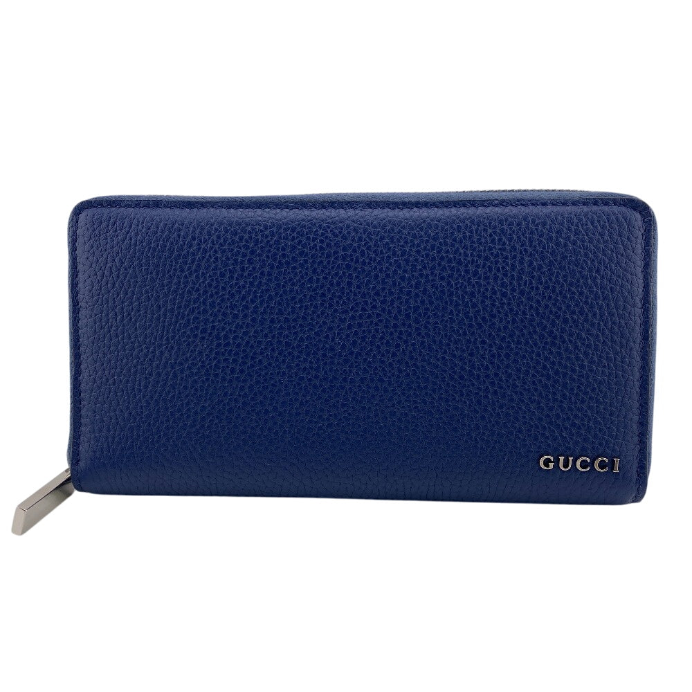 GUCCI Long Wallet Purse 771154 leather Navy Zip Around logo mens(Unisex) Used Authentic