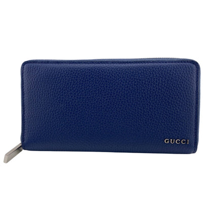 GUCCI Long Wallet Purse 771154 leather Navy Zip Around logo mens(Unisex) Used Authentic