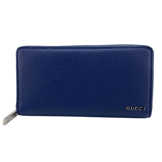 GUCCI Long Wallet Purse 771154 leather Navy Zip Around logo mens(Unisex) Used Authentic