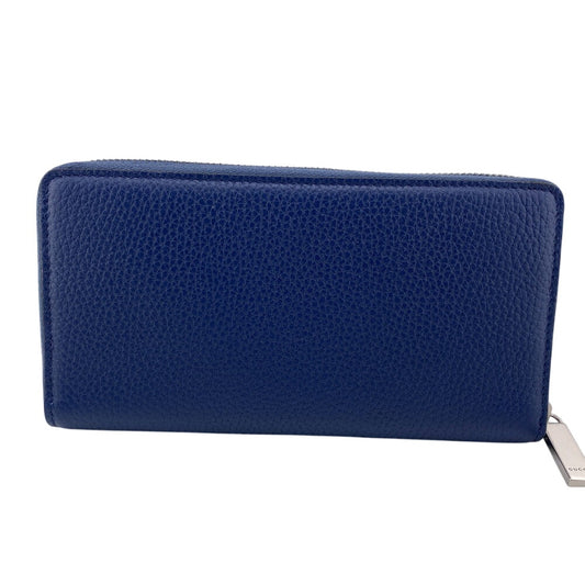GUCCI Long Wallet Purse 771154 leather Navy Zip Around logo mens(Unisex) Used Authentic