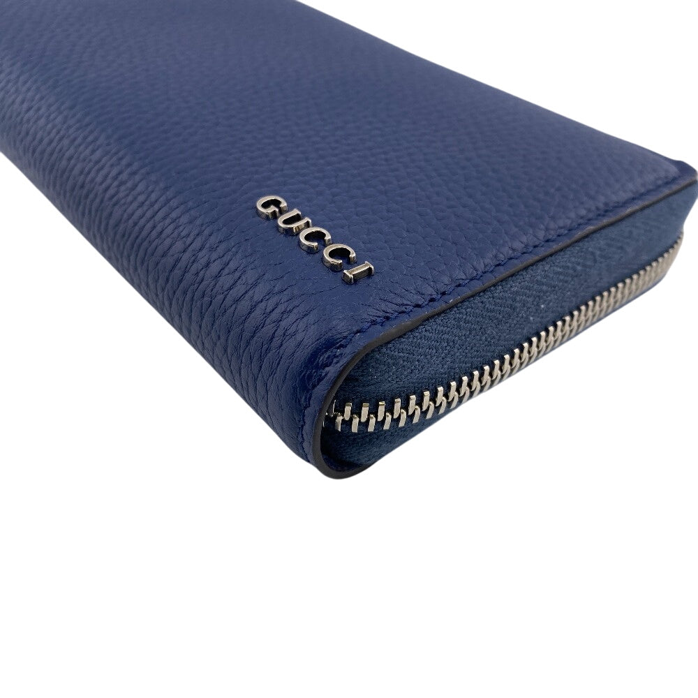 GUCCI Long Wallet Purse 771154 leather Navy Zip Around logo mens(Unisex) Used Authentic