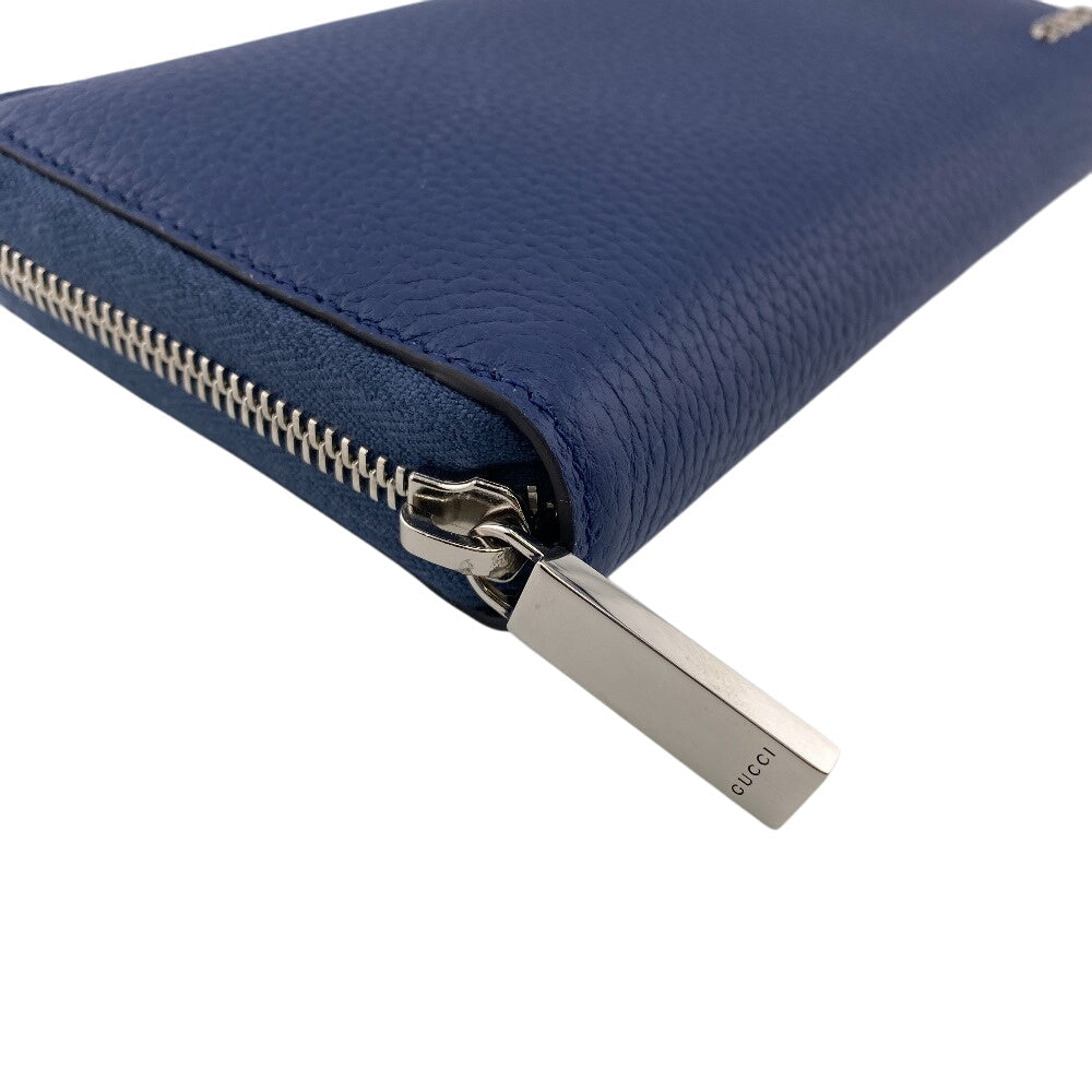 GUCCI Long Wallet Purse 771154 leather Navy Zip Around logo mens(Unisex) Used Authentic