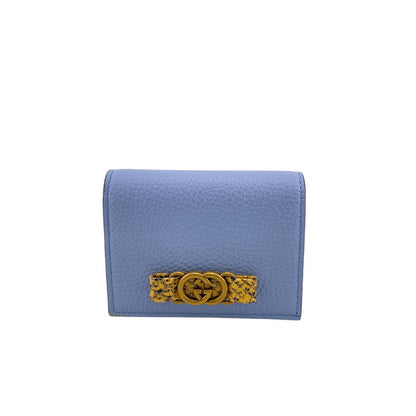 GUCCI Bifold Wallet 746059 leather blue Compact wallet Interlocking G Women Used Authentic