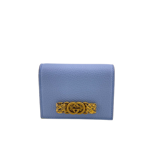 GUCCI Bifold Wallet 746059 leather blue Compact wallet Interlocking G Women Used Authentic