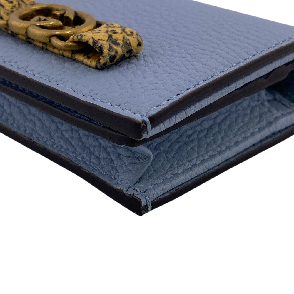 GUCCI Bifold Wallet 746059 leather blue Compact wallet Interlocking G Women Used Authentic
