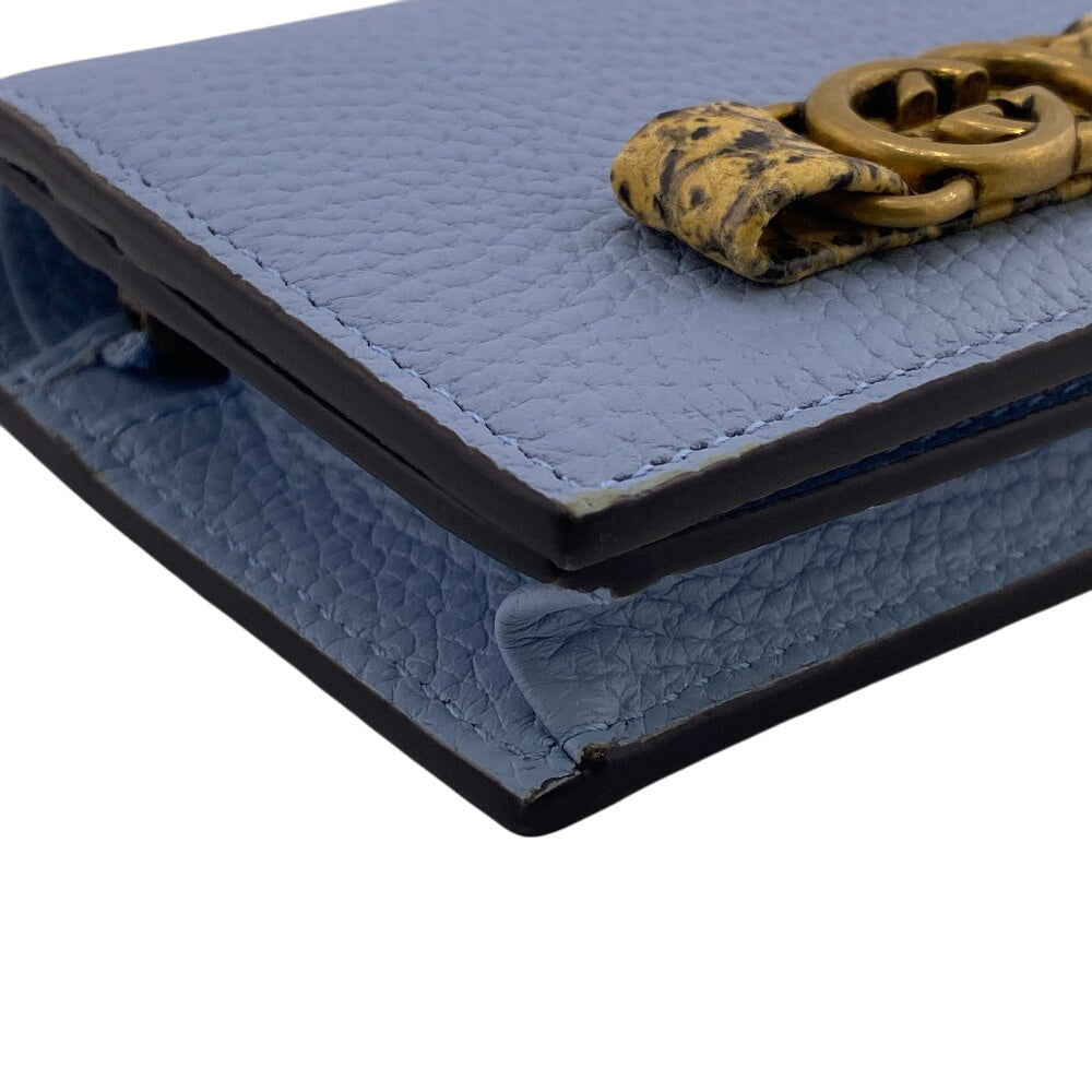 GUCCI Bifold Wallet 746059 leather blue Compact wallet Interlocking G Women Used Authentic