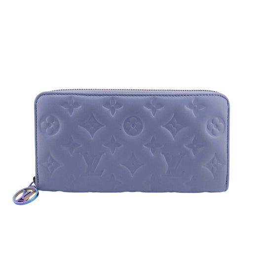 LOUIS VUITTON Long Wallet Purse M83682 leather blue Zip Around Monogram embossed Coussin Zippy wallet Women Used Authentic