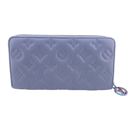LOUIS VUITTON Long Wallet Purse M83682 leather blue Zip Around Monogram embossed Coussin Zippy wallet Women Used Authentic