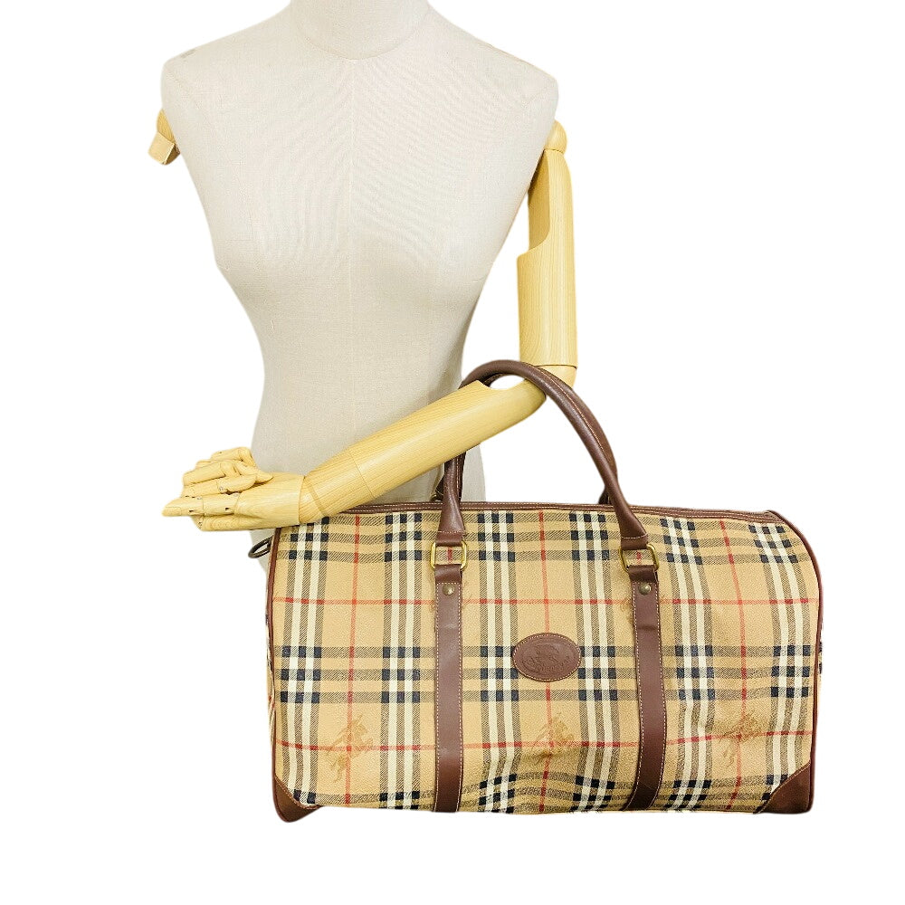 Burberrys Boston Duffel bag PVC, Leather beige Hand Bag Travel Bag check unisex(Unisex) Used Authentic